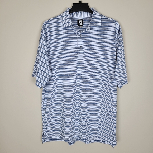 Footjoy Golf Performance Polo Men's Large Striped Blue Short Sleeve - Picture 2 of 9